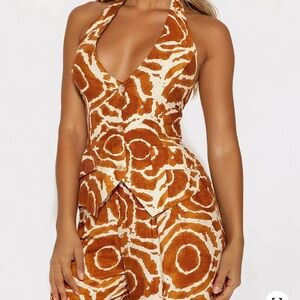 Fashion Nova Brown and Cream Backless Pants Set